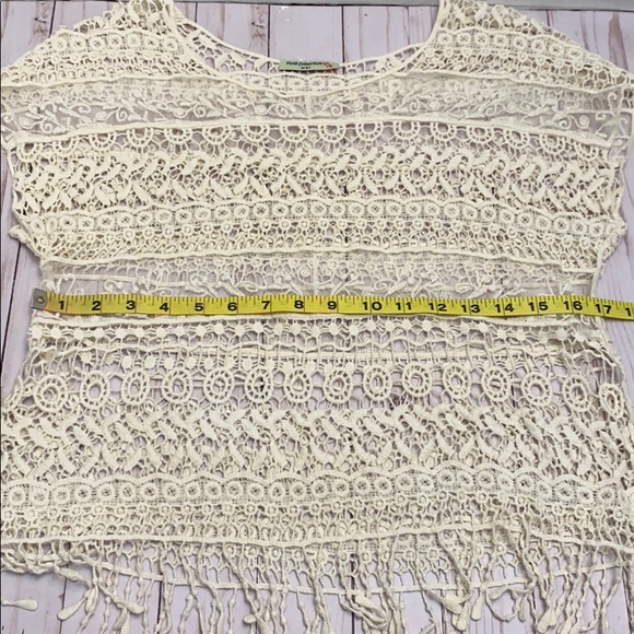 Cream Crochet Open Knit Sheer Blouse - Picture 8 of 14